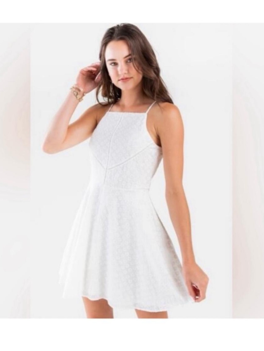 Trixxi White Lace Fit-and-Flare Spaghetti Strap Dress